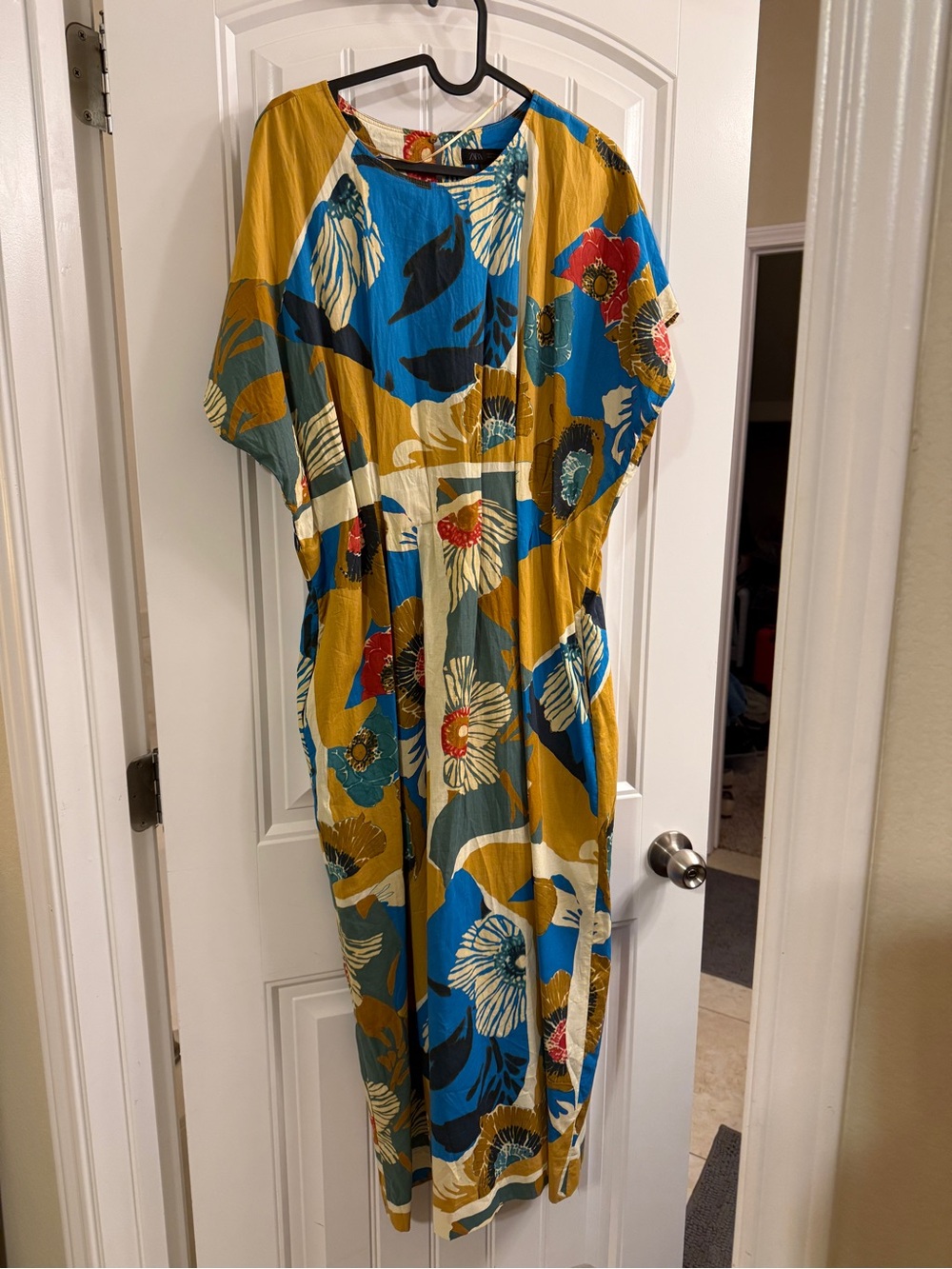 Zara Mustard & Blue Floral Maxi Dress